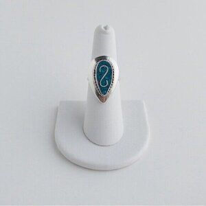 Sterling Silver Turquoise Mosaic Pear Shape Stone Ring Band Size 6.75 Mexico 925